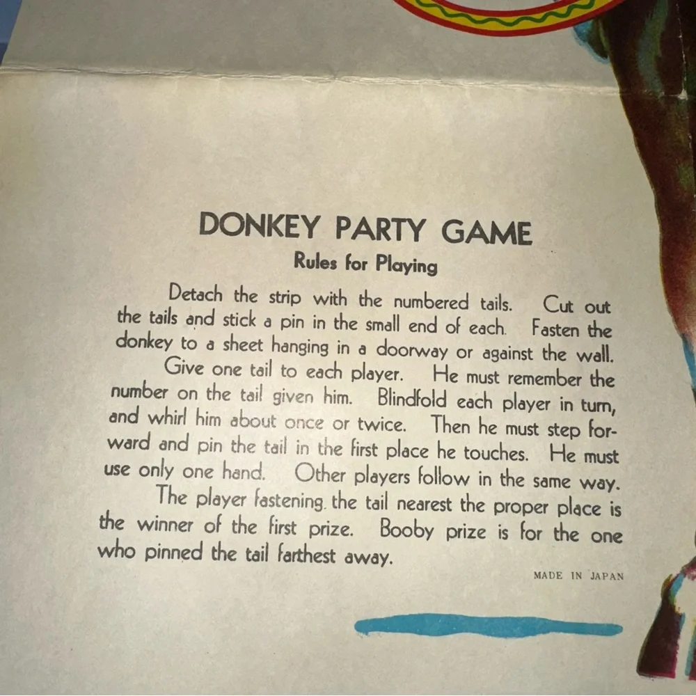 Vtg 1971 Donkey Honeycomb Paper Centerpiece & Game Set